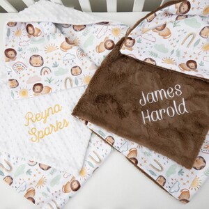 Little Lion Personalized Baby Blanket, Minky Baby Blanket, Baby Blanket with Name, Monogram Baby Blanket, Newborn Gift, Rainbow Baby Gift image 2