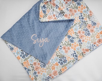 New! Personalized Blanket, Little Meadow Floral Minky Baby Blanket with Name or Monogram