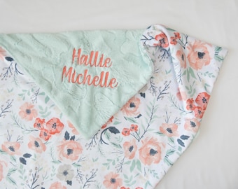 Spring Meadow Personalized Baby Blanket, Minky Baby Blanket, Baby Blanket with Name, Monogram Baby Blanket, Floral Baby Blanket, Baby Girl