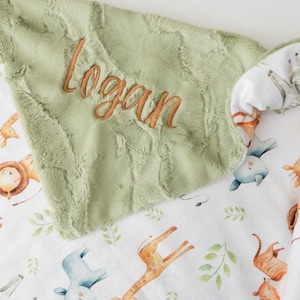 Safari Animals Personalized Baby Blanket Minky Baby Blanket Baby Blanket with Name Monogram Baby Blanket Gender Neutral Baby Gift image 3