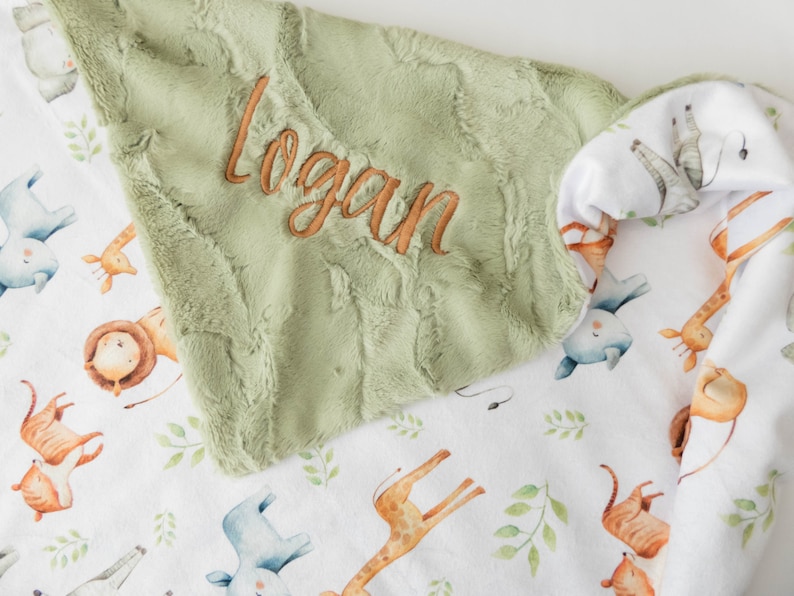 Safari Animals Personalized Baby Blanket Minky Baby Blanket Baby Blanket with Name Monogram Baby Blanket Gender Neutral Baby Gift image 3