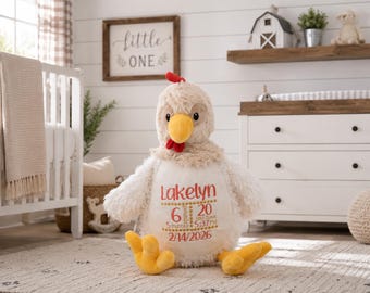 Personalized Stuffed Animal Plush with Name, Birth Stats, Birth Announcement, Washable Stuffed Animal