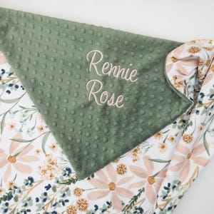 Personalized Minky Baby Blanket – Daisy Dream Floral Blanket – Custom Embroidered Baby Blanket – Monogram – Soft Green Baby Shower Gift image 4