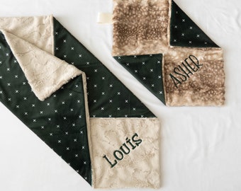 Green X's Personalized Baby Blanket Olive Green Nursery 