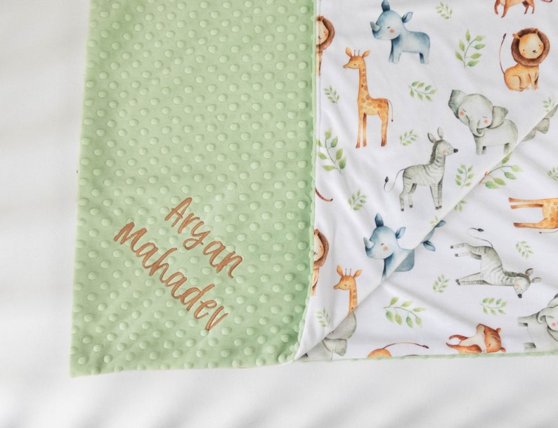 Safari Animals Personalized Baby Blanket Minky Baby Blanket Baby Blanket with Name Monogram Baby Blanket Gender Neutral Baby Gift image 4