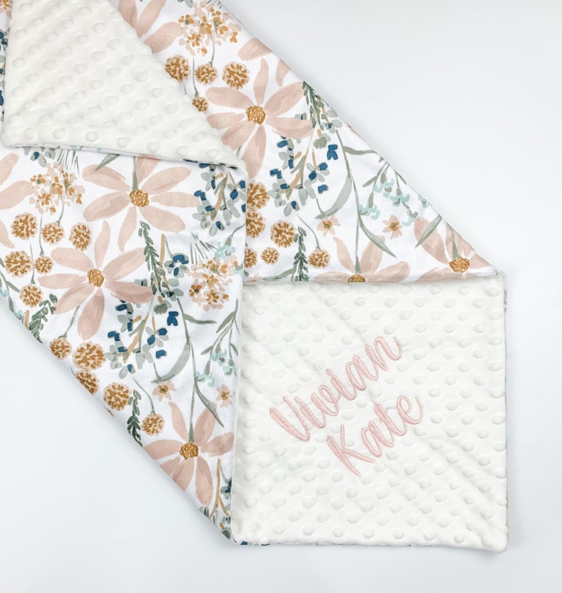 Daisy Dream Floral Personalized Baby Blanket, Minky Baby Blanket, Baby Blanket with Name, Monogram Baby Blanket, Floral Baby Gift, Green image 6