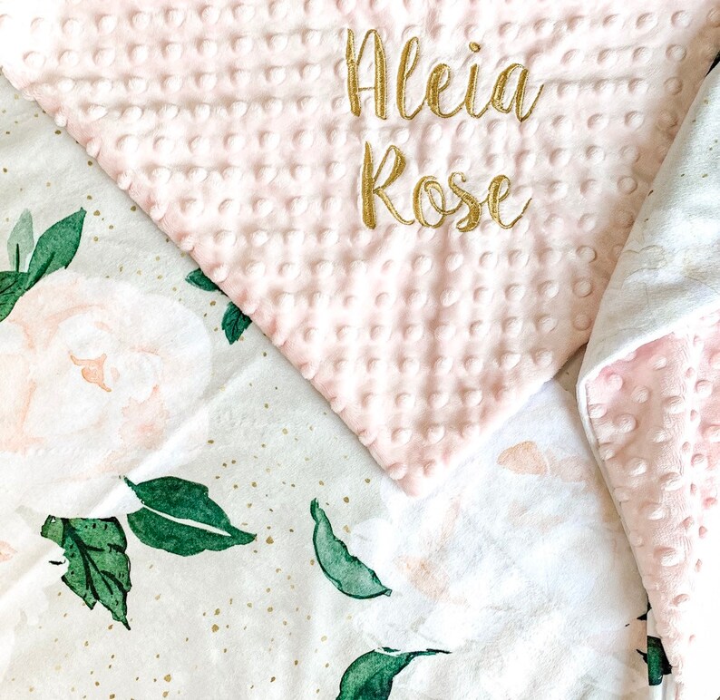 Floral Monogram Minky Blanket Lovey,Personalized Floral Minky Baby Girl Blanket,Floral Blanket,Baby Shower Gift,Custom Floral Baby Blanket