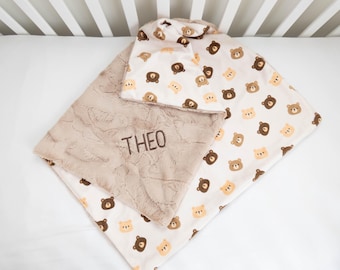 Teddy Bear Personalized Baby Blanket, Minky Baby Blanket, Baby Blanket with Name, Monogram Baby Blanket, Baby Bear Gift, Neutral