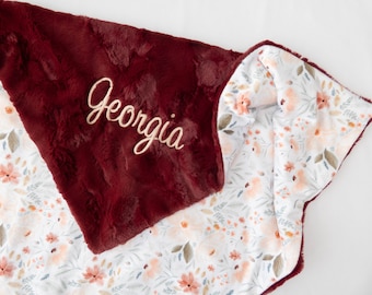 Valencia Gardens Floral Personalized Baby Blanket, Minky Baby Blanket, Baby Blanket with Name, Monogram Blanket, Floral Blanket, Baby Girl