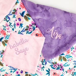 Floral Personalized Baby Blanket, Baby Girl Baby Blanket, Minky Blanket with Name, Monogrammed Baby Girl Blanket, Baby Gift, Victoria Floral image 1