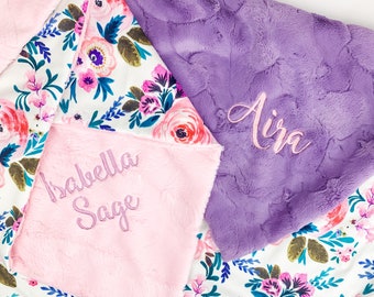 Floral Personalized Baby Blanket, Baby Girl Baby Blanket, Minky Blanket with Name, Monogrammed Baby Girl Blanket, Baby Gift, Victoria Floral