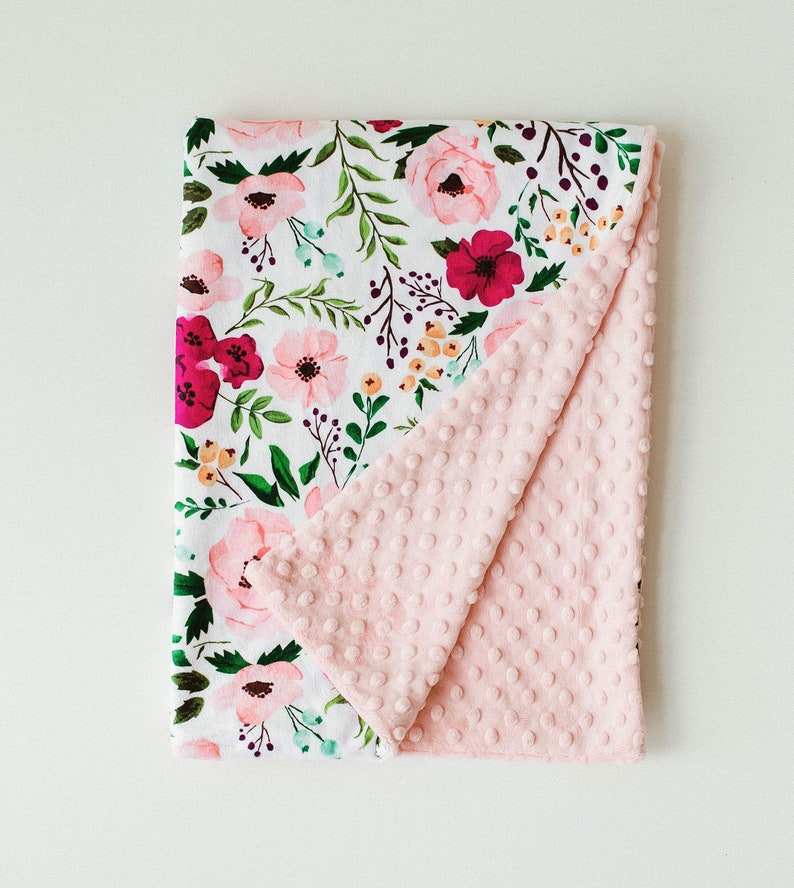Floral Personalized Baby Blanket Minky Floral Baby Blanket Etsy