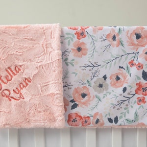 Spring Meadow Personalized Baby Blanket, Minky Baby Blanket, Baby Blanket with Name, Monogram Baby Blanket, Floral Baby Blanket, Baby Girl image 2