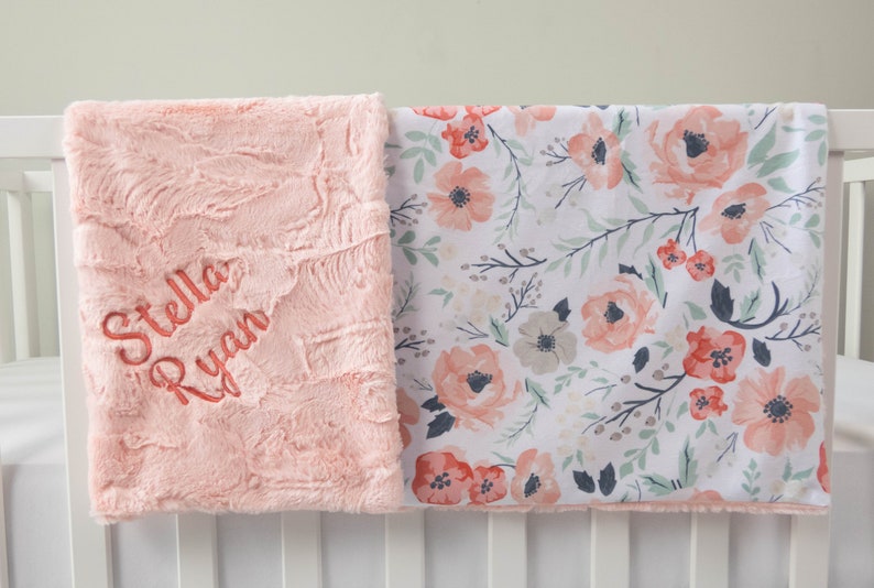 Spring Meadow Personalized Baby Blanket, Minky Baby Blanket, Baby Blanket with Name, Monogram Baby Blanket, Floral Baby Blanket, Baby Girl image 2