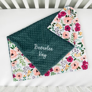 Josie Floral Personalized Baby Blanket, Minky Floral Baby Blanket with Name, Personalized Baby Blanket, Pink Baby Blanket, Baby Gift image 2