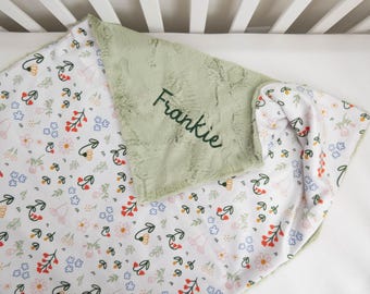 Personalized Baby Blanket, Joyful Sprigs Floral Minky Baby Blanket with Name or Monogram