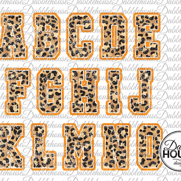 Distressed Letters · Cheetah Print · Orange · Sublimation Design · PNG · Alphabet · Print Files · Graphics