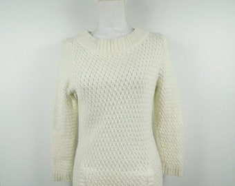 50/% SUMMER SALE Vintage 60s Pastel Lavender Purple Pocket Ribbed Knitted Minimal Boatneck Long Sleeve Thick Sweater Top Blouse Sz Large