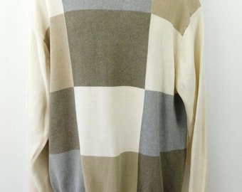 VTG 1990/'s Damon Men/'s Neutral Tones Geometric Pattern Crew Neck Sweater in size Large Made in the USA Mid-Weight Knit in Great Condition