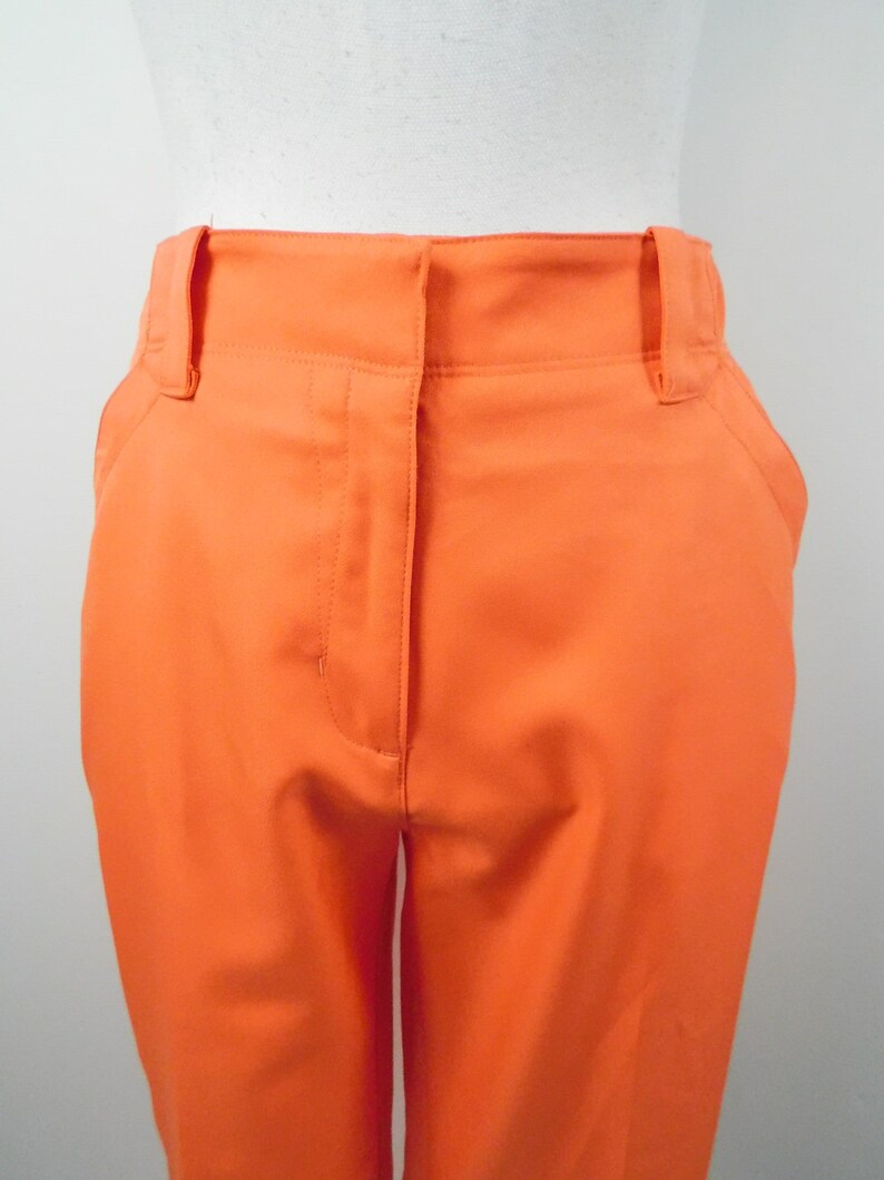 50/% SUMMER SALE Vintage 90s Bright Orange Creased Solid Minimal Classic Polyester Modest High Waist Pants Slacks Trousers Sz 8 Medium