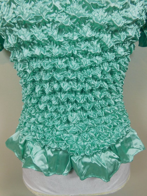 Vintage 90s Mint Green Popcorn Crinkle 3d Textured Shiny Stretch