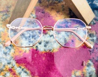 Vintage 00s Clear Gold Octagon Square Shaped Oversized Spectacle Transparent Metal Frame Fashion Classic Sunglasses Lens Glasses