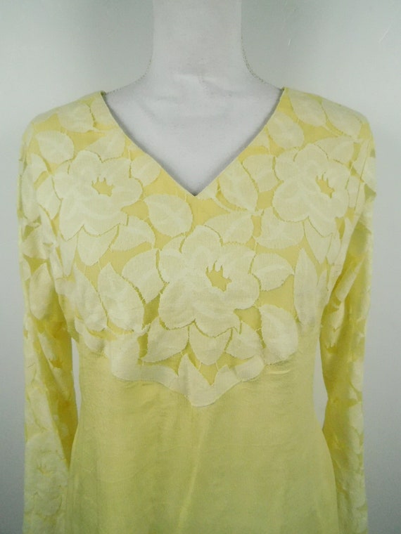 Vintage 90s Indian Light Yellow White Floral Flow… - image 3