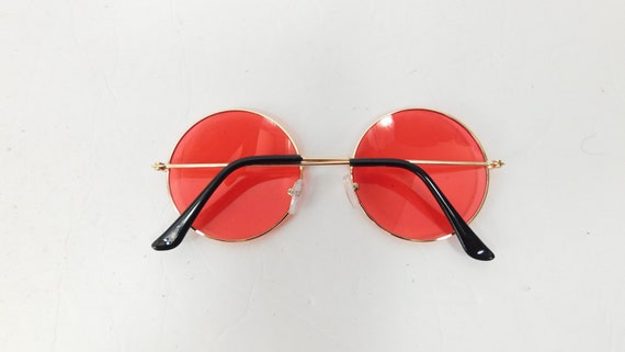 Vintage Red Tinted Gold Big Round Spectacle Sungl… - image 2