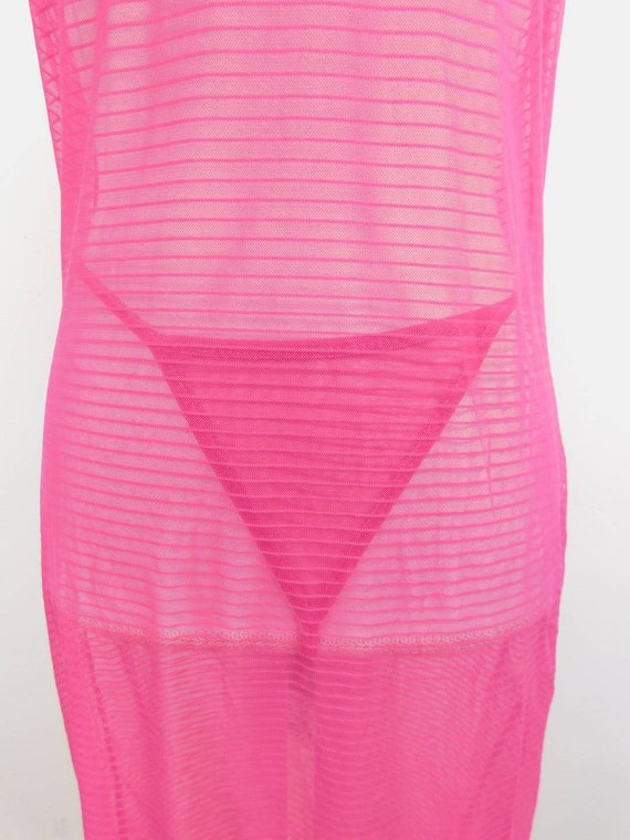 Vintage 90s Hot Pink Striped Print Sheer Lace Cot… - image 6