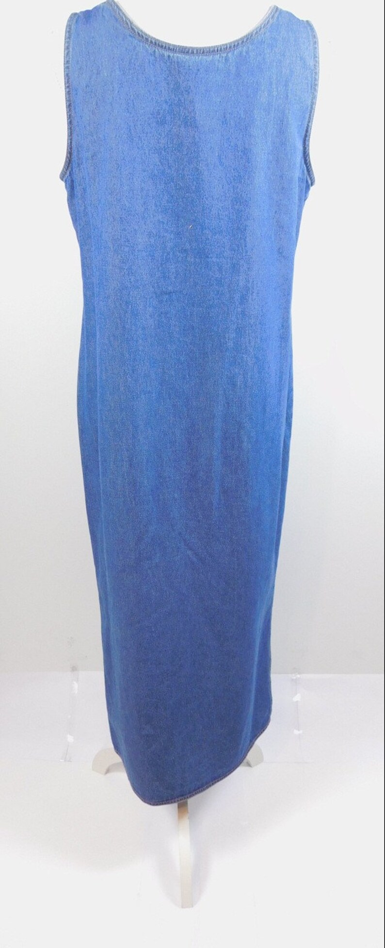 60/% BIG XMAS SALE Vintage 80s Coldwater Creek Blue Jean Denim Country Overall Sleeveless Tank Pocket Maxi Length Dress Sz 12 Large Petite