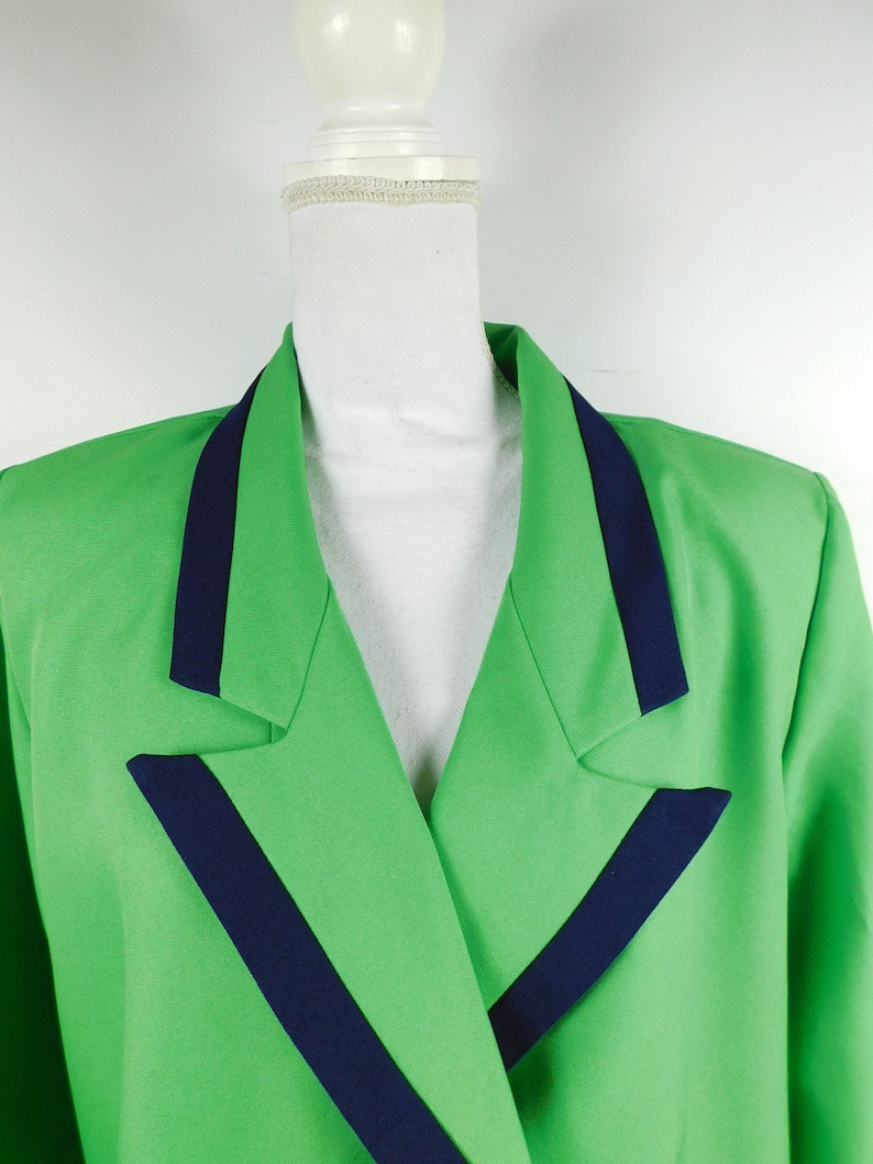 50/% SUMMER SALE Vintage 90s Kelly Green Navy Trim Gold Button Double Breasted Fresh Prince Long Sleeve Blazer Jacket Sz XL Plus Size