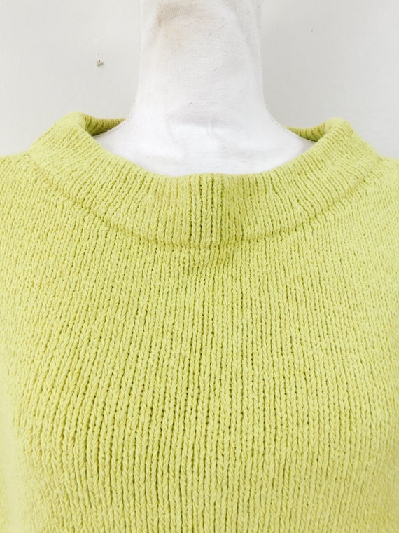 Vintage 90s Lime Green Ribbed Braided Woven Mock Short