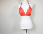 50 OFF SUMMER SALE Vintage 90s Bright Red Triangle Bikini Halter Top Adjustable Spandex Minimal Swim Bathing Suit Swimwear Separate Large