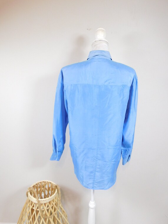 Vintage 80s Erika Periwinkle Blue Real Silk Butto… - image 4