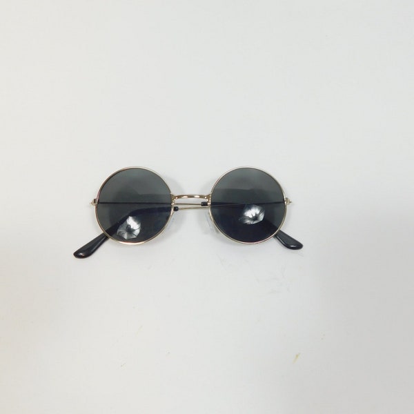 Vintage 00s Kids Black Silver Small Round Tinted Spectacle Sunglasses Fashion Metal Frame Lens Classic Plastic Glasses Sunnies
