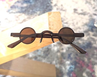 Vintage 00s Dark Brown Tinted Tiny Round Circle Plastic Frame Hippie Sunglasses Lens Costume Glasses Sunnies Fashion Accessory