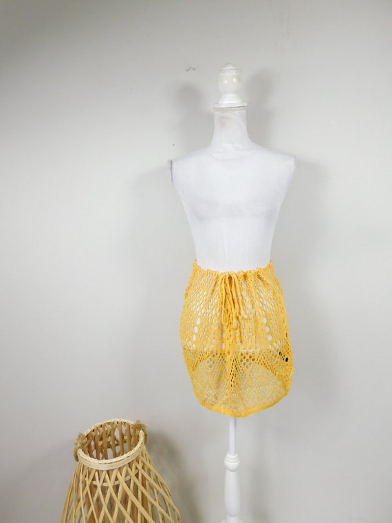 Vintage 00s Mustard Yellow Knitted Crocheted Tie U