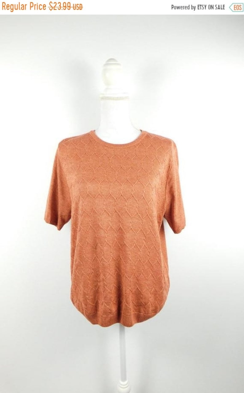 50/% SUMMER SALE Vintage 80s Alfred Dunner Mauve Pink Acrylic Knitted Oversized Lightweight Crewneck Short Sleeve Sweater Sz Large