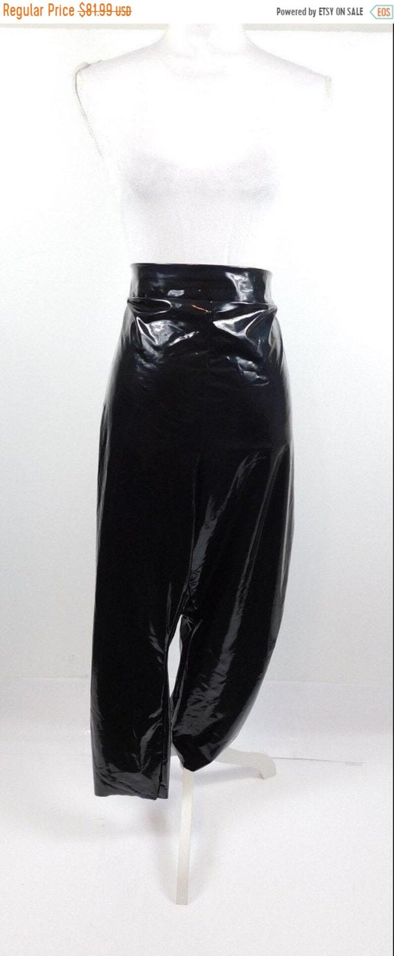 50/% SUMMER SALE Vintage Black Pvc Plastic Cybergoth Festival Rain Extravagant High Waist Wet Shiny Look Pants Leggings Sz 2X Plus Size