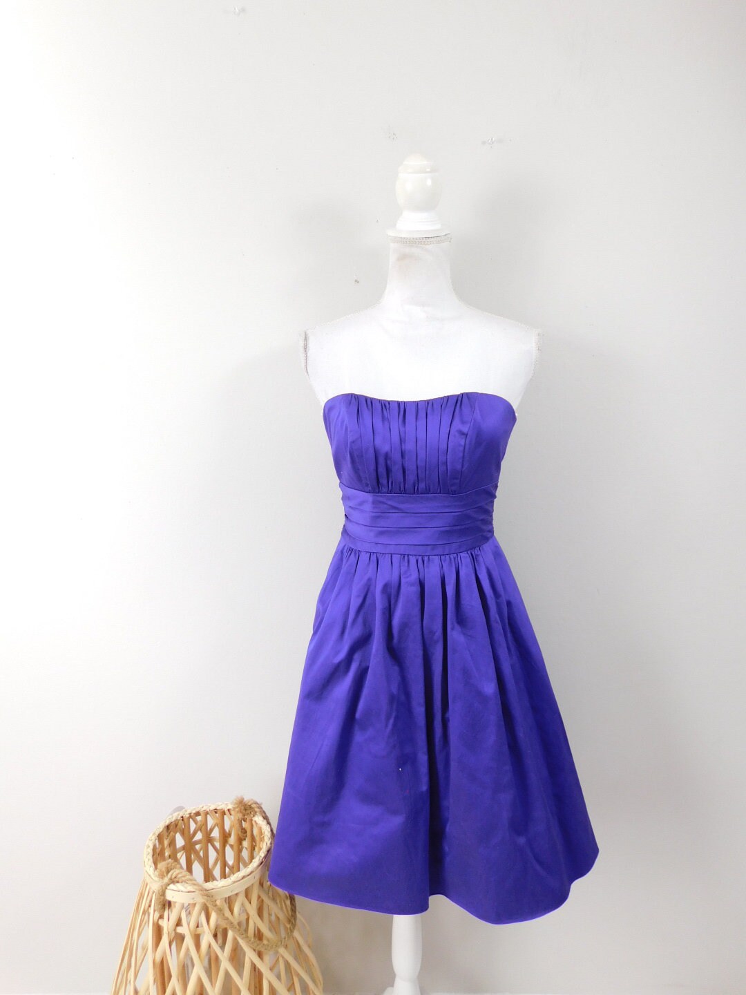 Vintage 90s Davids Bridal Violet Purple Pleated Strapless Tube Top Cocktail  Formal Cotton Aline Knee Full Dress Gown Sz 2 XS - Etsy