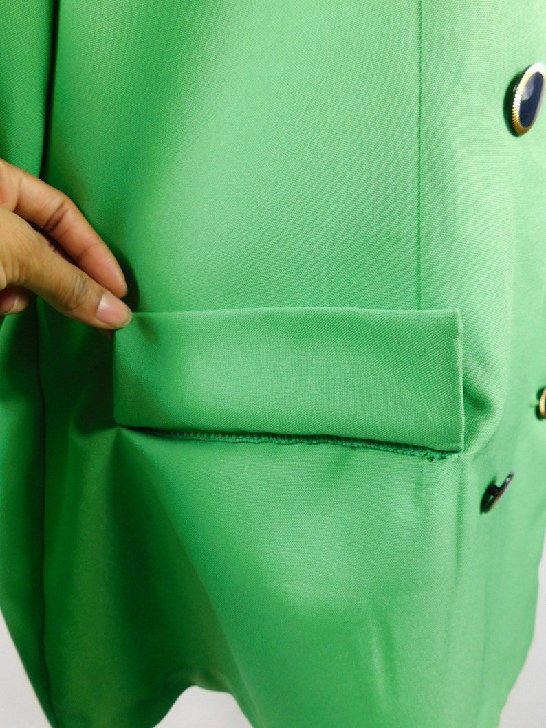 50/% SUMMER SALE Vintage 90s Kelly Green Navy Trim Gold Button Double Breasted Fresh Prince Long Sleeve Blazer Jacket Sz XL Plus Size