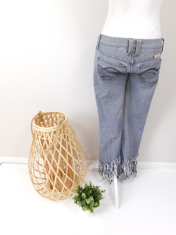 Vintage 90s Handmade Dark Blue Wash Fringe Hem St… - image 5