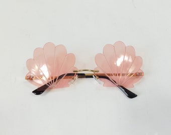 Vintage Pink Tinted Gold Seashell Beach Big Sunglasses Fashion Hippie Lens Standard Transparent Glasses Sunnies UV400
