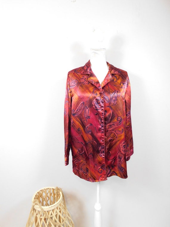 Vintage 80s Secret Treasures Red Orange Paisley Si