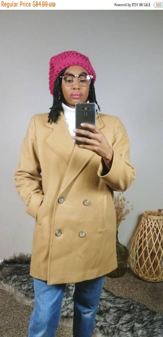 50/% OFF SALE 1980s Ecru Double Breasted Coat