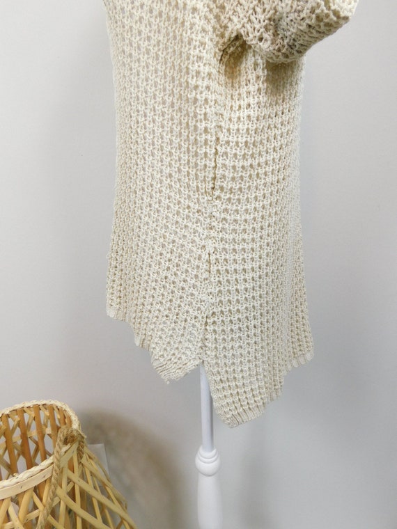 Vintage 90s Cream Cable Knitted Crocheted Open St… - image 3