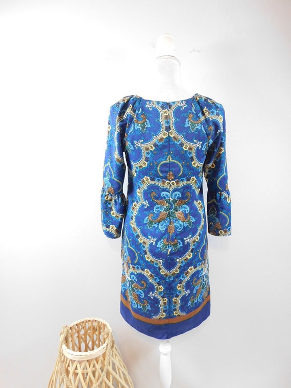 Vintage 90s New York & Company Baroque Medallion Print Blue Gold Multicolor  3/4 Bell Sleeve Crewneck Knee Length Shift Dress Sz XS - Etsy