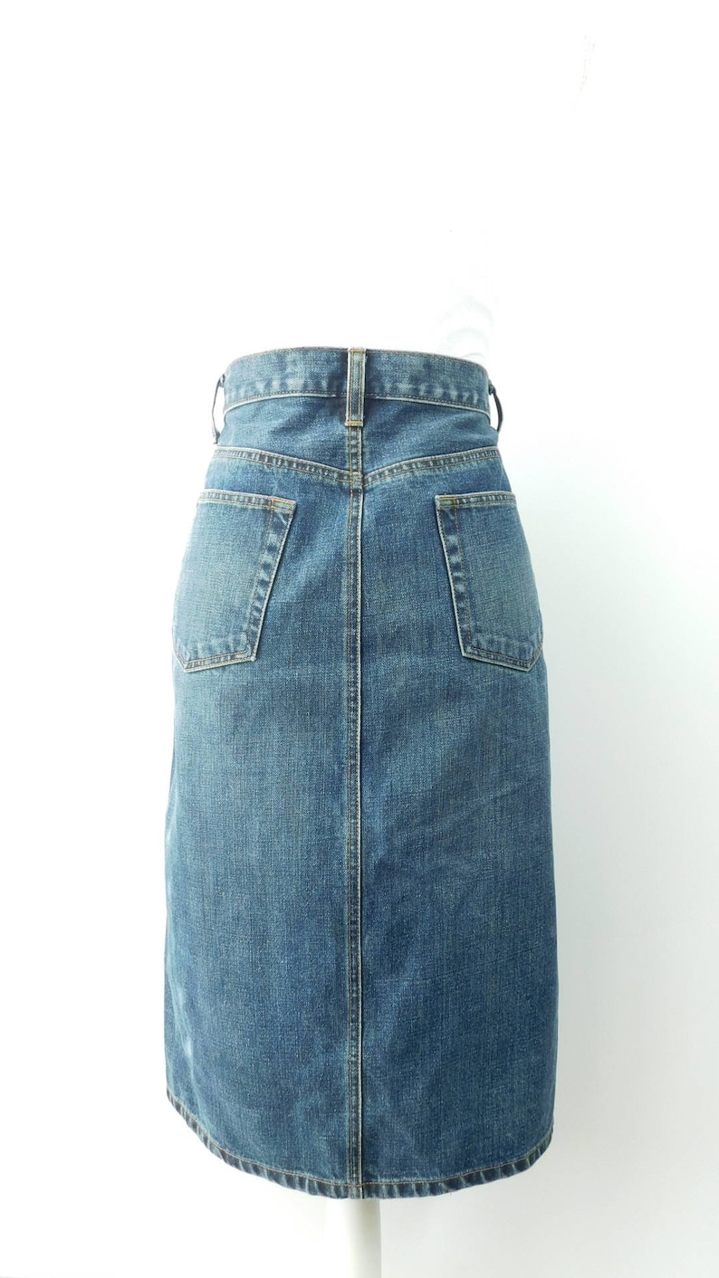 60/% BIG XMAS SALE Vintage 90s Gap Jeans Dark Blue Jean Front Split High Waisted Fitted Pencil Knee Length Minimal Denim Skirt Sz 4 Small