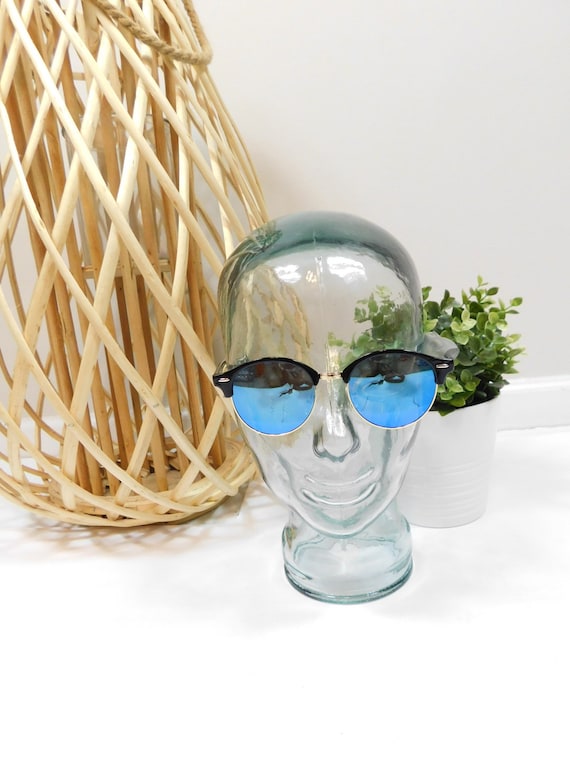 Gafas de sol vintage Malcolm X de los anos 00 con montura de cuerno negro espejo azul doradas redondas estilo hipster para disfraz con montura de lentes Etsy Mexico