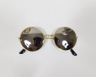 Vintage 00s Srebrne Złote Lustrzane Duże Okrągłe Koło Metalowe Oprawki Okulary Kostiumowe Modne Okulary Przeciwsłoneczne Okulary
